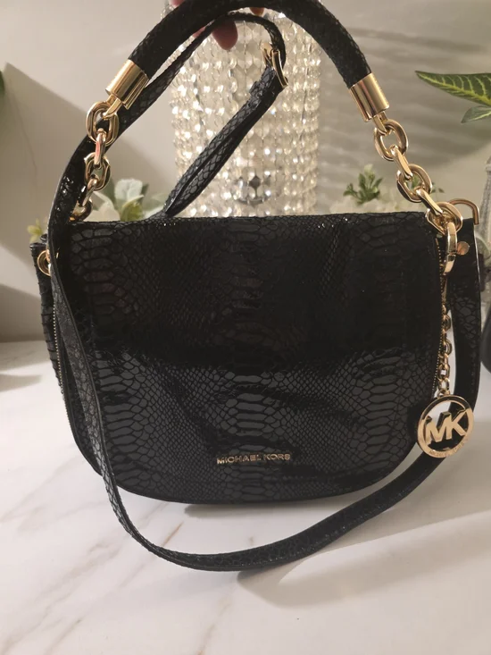 Michael Kors Black Snake-Embossed Leather Shoulder Bag - Picture 13 of 14